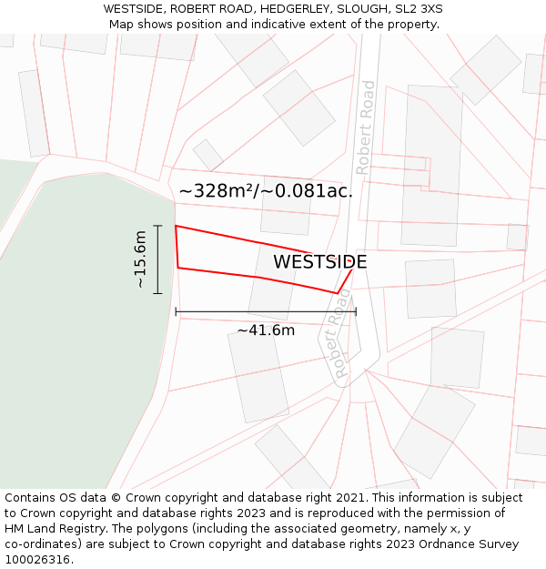 WESTSIDE, ROBERT ROAD, HEDGERLEY, SLOUGH, SL2 3XS: Plot and title map