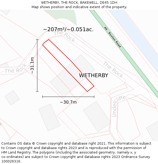 WETHERBY, THE ROCK, BAKEWELL, DE45 1DH: Plot and title map