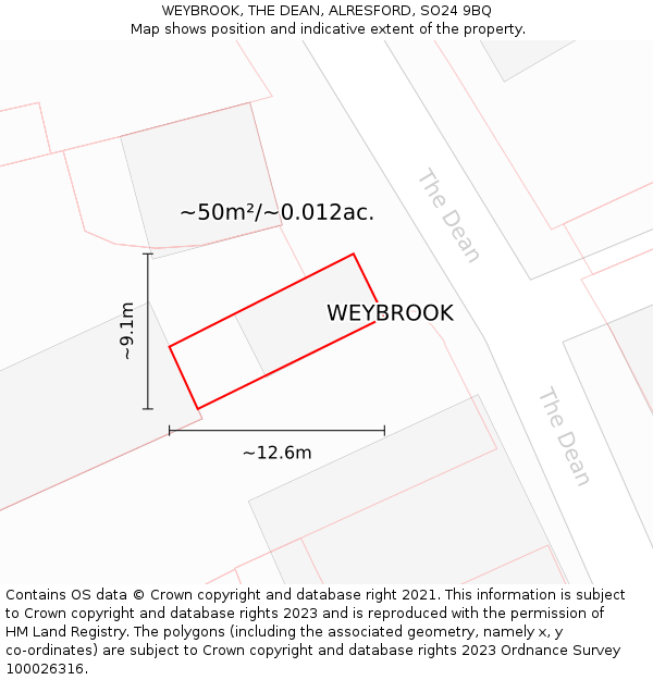 WEYBROOK, THE DEAN, ALRESFORD, SO24 9BQ: Plot and title map