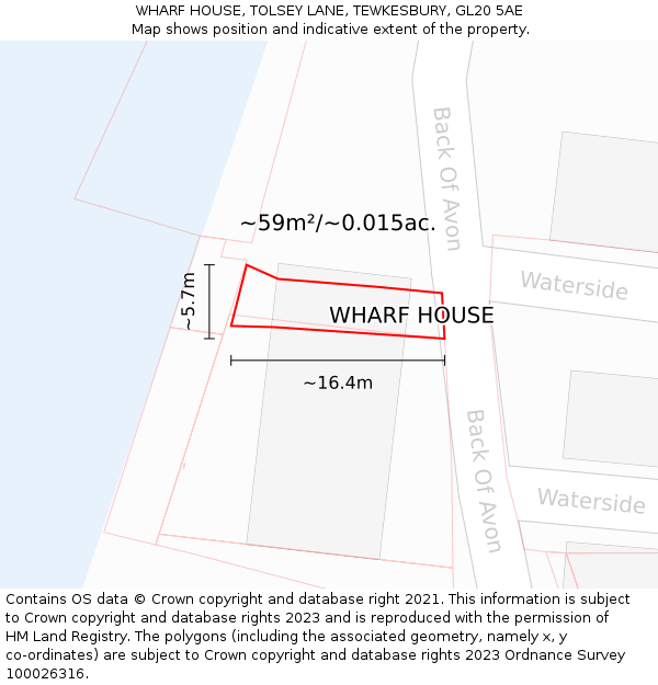 WHARF HOUSE, TOLSEY LANE, TEWKESBURY, GL20 5AE: Plot and title map