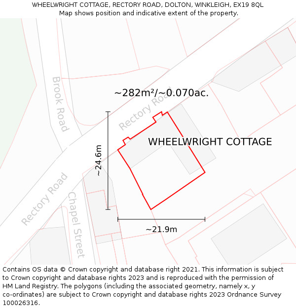 WHEELWRIGHT COTTAGE, RECTORY ROAD, DOLTON, WINKLEIGH, EX19 8QL: Plot and title map