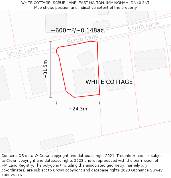 WHITE COTTAGE, SCRUB LANE, EAST HALTON, IMMINGHAM, DN40 3NT: Plot and title map