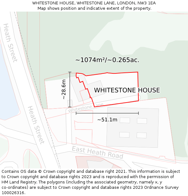 WHITESTONE HOUSE, WHITESTONE LANE, LONDON, NW3 1EA: Plot and title map