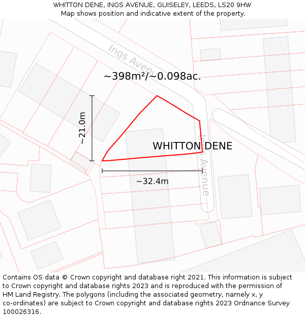 WHITTON DENE, INGS AVENUE, GUISELEY, LEEDS, LS20 9HW: Plot and title map