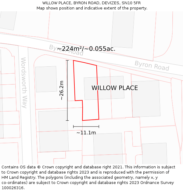 WILLOW PLACE, BYRON ROAD, DEVIZES, SN10 5FR: Plot and title map