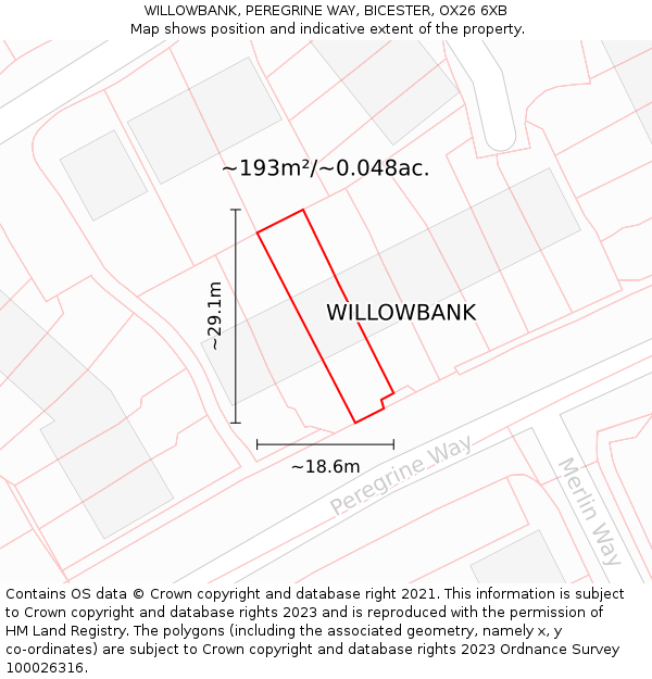 WILLOWBANK, PEREGRINE WAY, BICESTER, OX26 6XB: Plot and title map