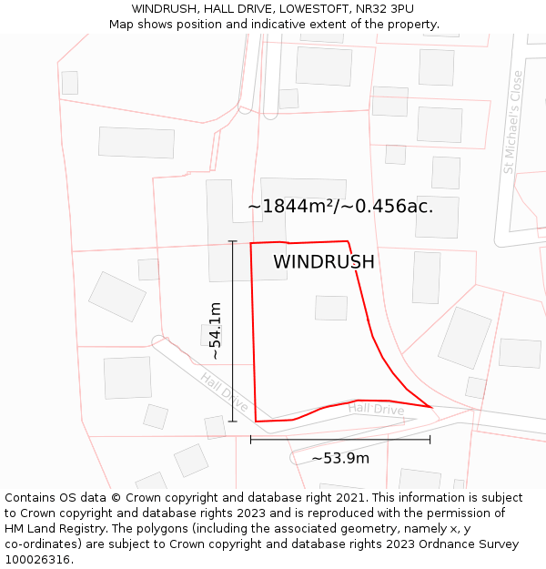 WINDRUSH, HALL DRIVE, LOWESTOFT, NR32 3PU: Plot and title map