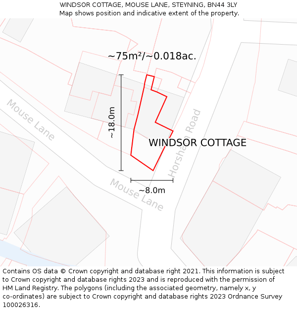 WINDSOR COTTAGE, MOUSE LANE, STEYNING, BN44 3LY: Plot and title map