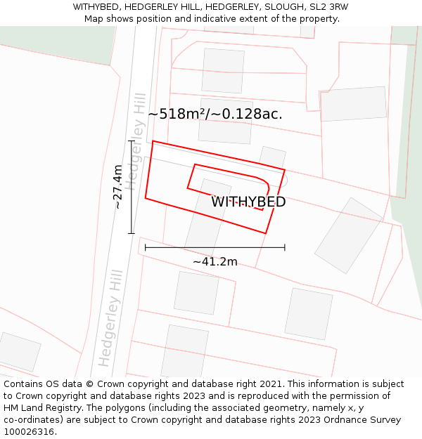 WITHYBED, HEDGERLEY HILL, HEDGERLEY, SLOUGH, SL2 3RW: Plot and title map