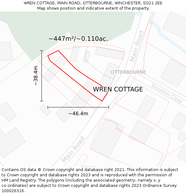 WREN COTTAGE, MAIN ROAD, OTTERBOURNE, WINCHESTER, SO21 2EE: Plot and title map