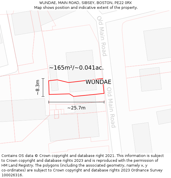WUNDAE, MAIN ROAD, SIBSEY, BOSTON, PE22 0RX: Plot and title map