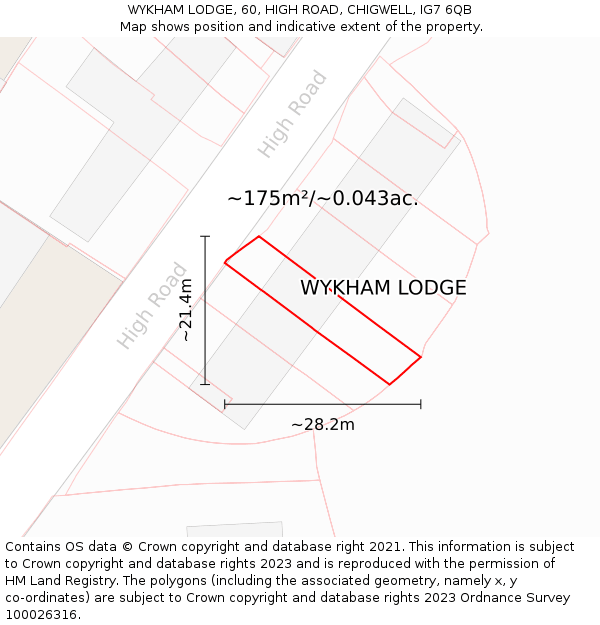 WYKHAM LODGE, 60, HIGH ROAD, CHIGWELL, IG7 6QB: Plot and title map