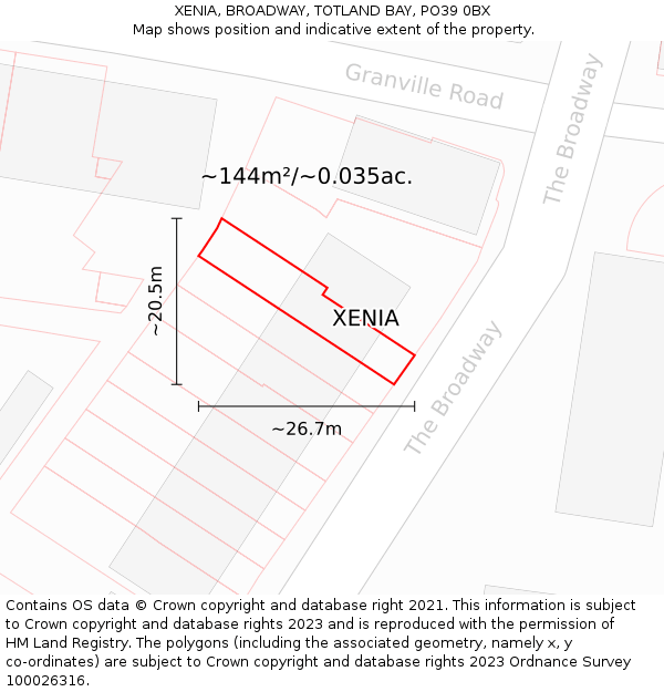XENIA, BROADWAY, TOTLAND BAY, PO39 0BX: Plot and title map