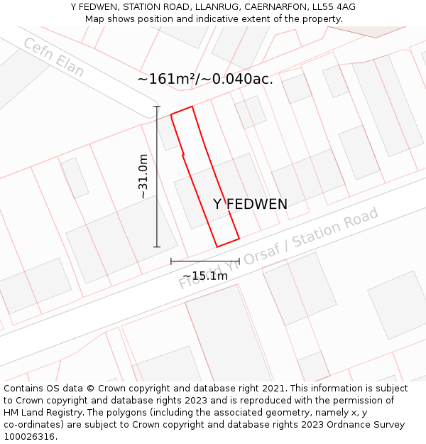Y FEDWEN, STATION ROAD, LLANRUG, CAERNARFON, LL55 4AG: Plot and title map