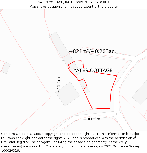 YATES COTTAGE, PANT, OSWESTRY, SY10 8LB: Plot and title map