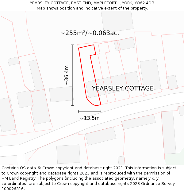 YEARSLEY COTTAGE, EAST END, AMPLEFORTH, YORK, YO62 4DB: Plot and title map