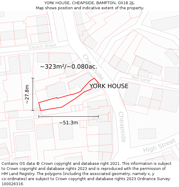 YORK HOUSE, CHEAPSIDE, BAMPTON, OX18 2JL: Plot and title map
