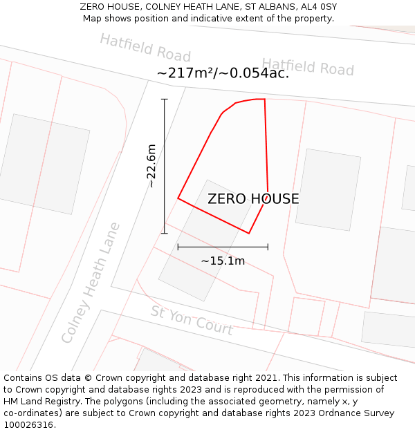 ZERO HOUSE, COLNEY HEATH LANE, ST ALBANS, AL4 0SY: Plot and title map