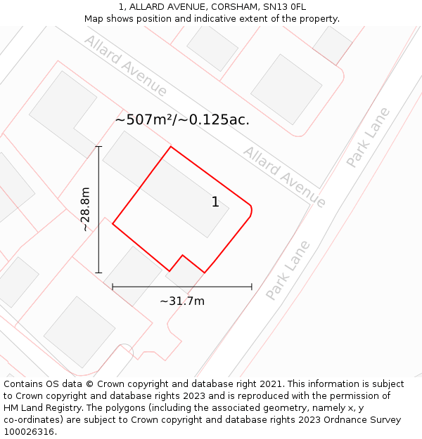 1, ALLARD AVENUE, CORSHAM, SN13 0FL: Plot and title map