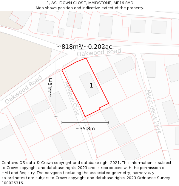 1, ASHDOWN CLOSE, MAIDSTONE, ME16 8AD: Plot and title map