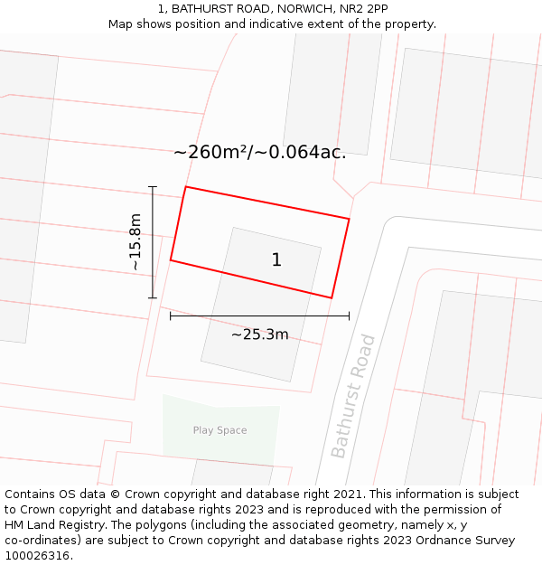1, BATHURST ROAD, NORWICH, NR2 2PP: Plot and title map