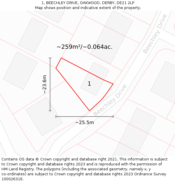 1, BEECHLEY DRIVE, OAKWOOD, DERBY, DE21 2LP: Plot and title map