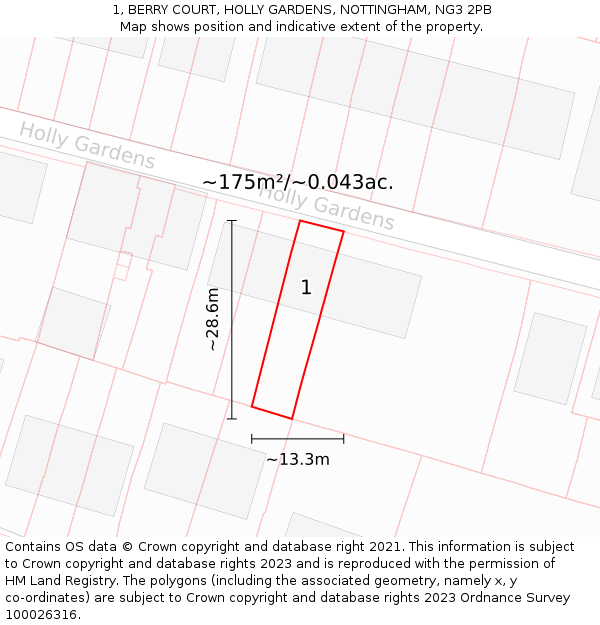 1, BERRY COURT, HOLLY GARDENS, NOTTINGHAM, NG3 2PB: Plot and title map