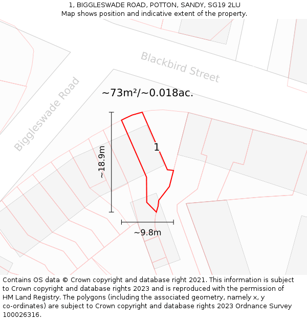 1, BIGGLESWADE ROAD, POTTON, SANDY, SG19 2LU: Plot and title map
