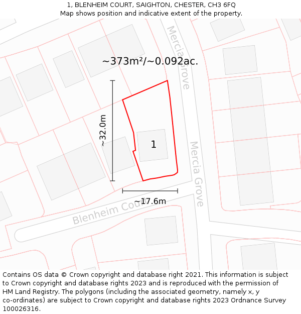 1, BLENHEIM COURT, SAIGHTON, CHESTER, CH3 6FQ: Plot and title map