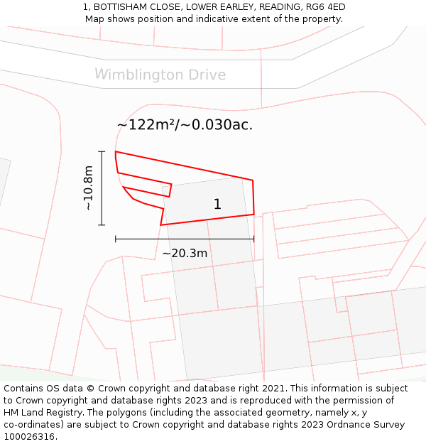 1, BOTTISHAM CLOSE, LOWER EARLEY, READING, RG6 4ED: Plot and title map