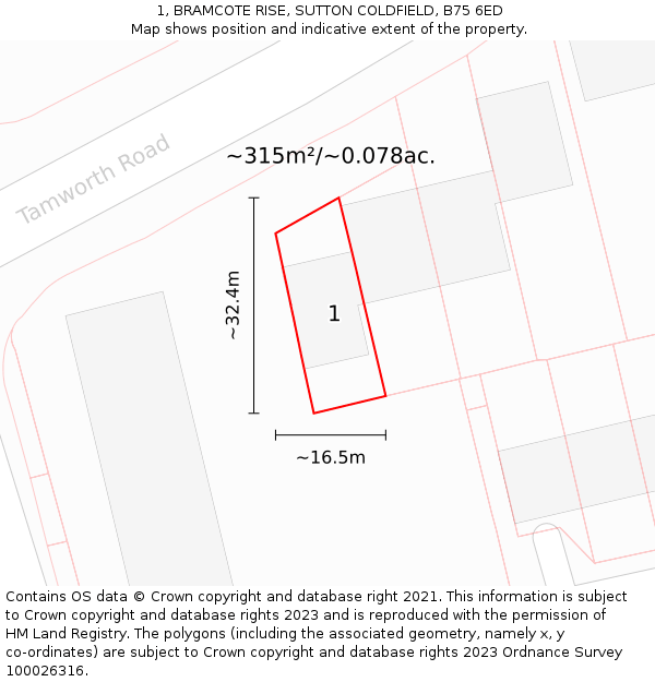 1, BRAMCOTE RISE, SUTTON COLDFIELD, B75 6ED: Plot and title map