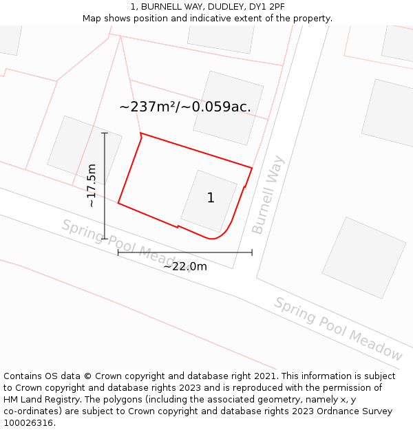 1, BURNELL WAY, DUDLEY, DY1 2PF: Plot and title map