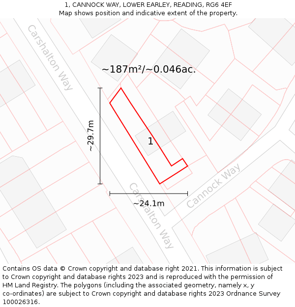 1, CANNOCK WAY, LOWER EARLEY, READING, RG6 4EF: Plot and title map