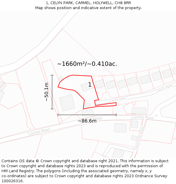 1, CELYN PARK, CARMEL, HOLYWELL, CH8 8RR: Plot and title map