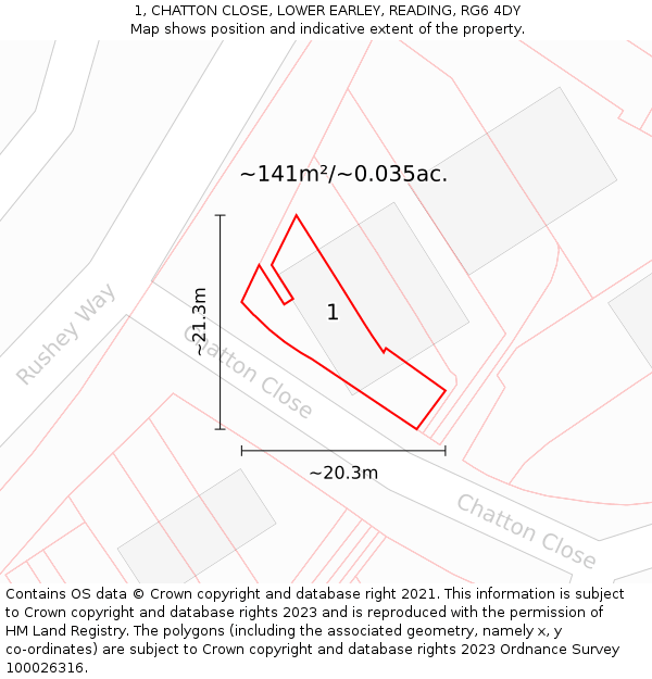 1, CHATTON CLOSE, LOWER EARLEY, READING, RG6 4DY: Plot and title map