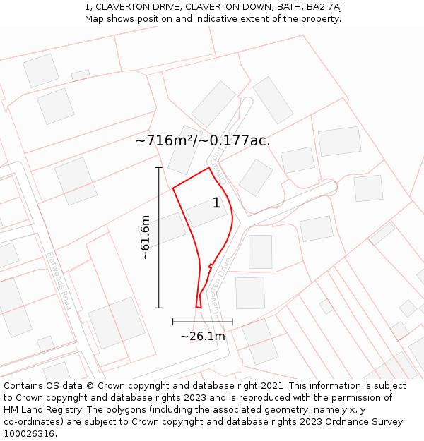 1, CLAVERTON DRIVE, CLAVERTON DOWN, BATH, BA2 7AJ: Plot and title map