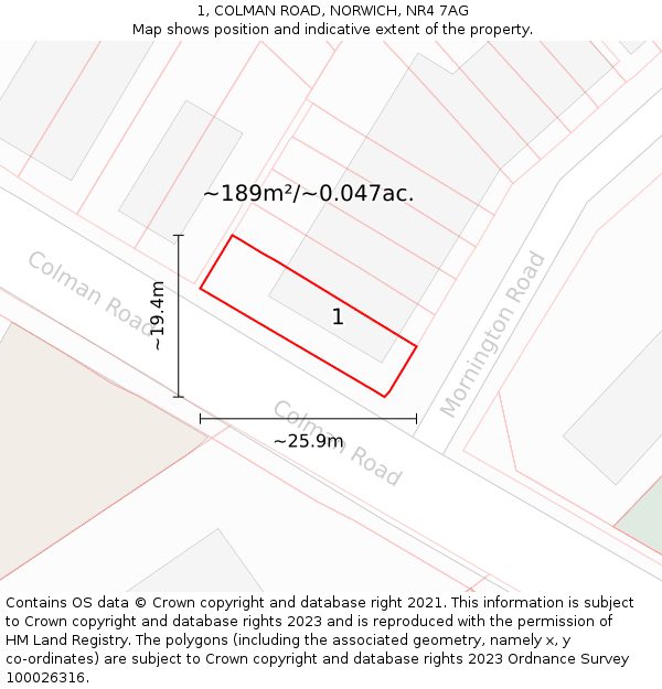 1, COLMAN ROAD, NORWICH, NR4 7AG: Plot and title map