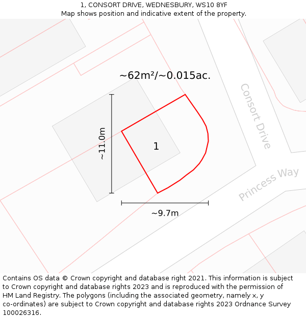 1, CONSORT DRIVE, WEDNESBURY, WS10 8YF: Plot and title map