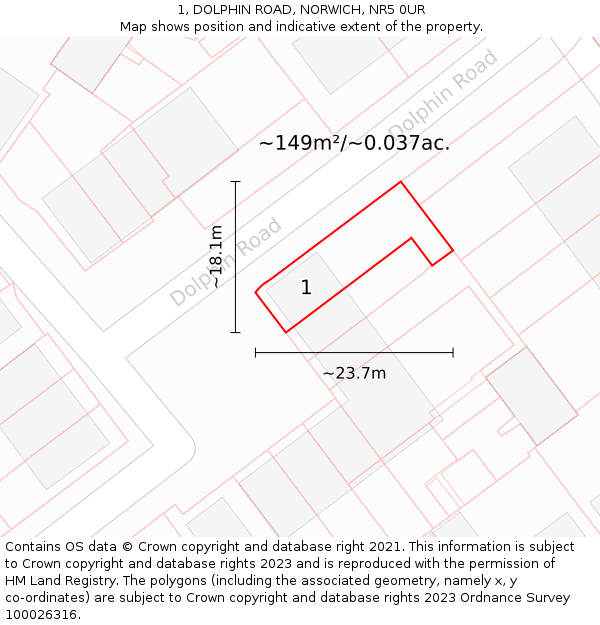 1, DOLPHIN ROAD, NORWICH, NR5 0UR: Plot and title map