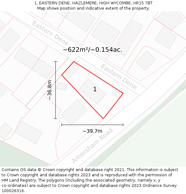 1, EASTERN DENE, HAZLEMERE, HIGH WYCOMBE, HP15 7BT: Plot and title map