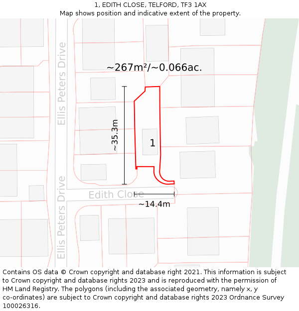 1, EDITH CLOSE, TELFORD, TF3 1AX: Plot and title map