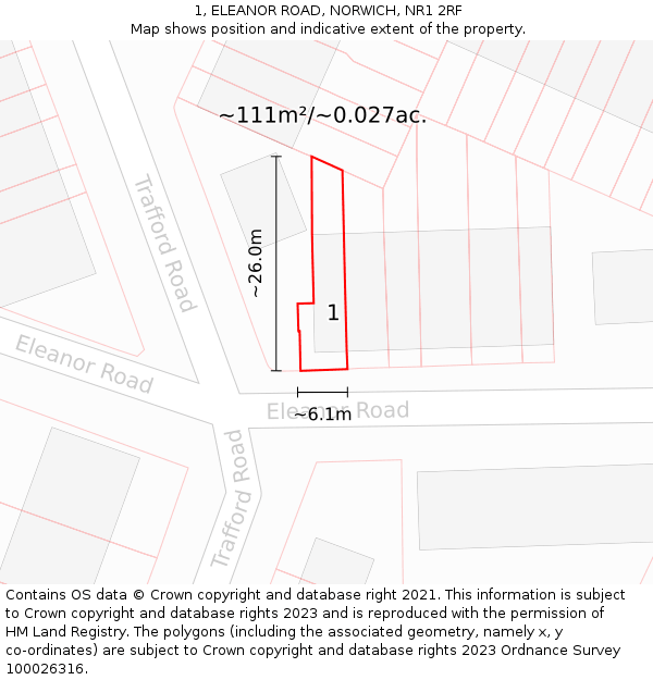 1, ELEANOR ROAD, NORWICH, NR1 2RF: Plot and title map