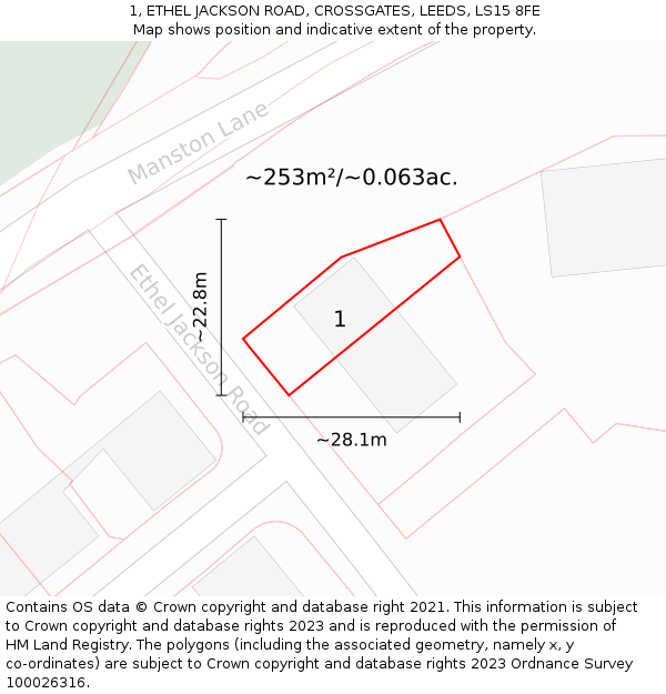 1, ETHEL JACKSON ROAD, CROSSGATES, LEEDS, LS15 8FE: Plot and title map