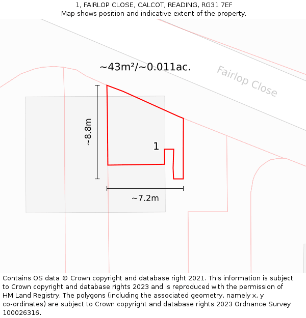 1, FAIRLOP CLOSE, CALCOT, READING, RG31 7EF: Plot and title map