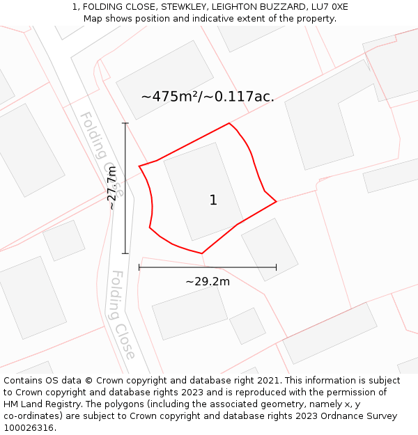 1, FOLDING CLOSE, STEWKLEY, LEIGHTON BUZZARD, LU7 0XE: Plot and title map