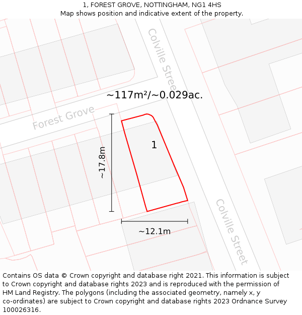 1, FOREST GROVE, NOTTINGHAM, NG1 4HS: Plot and title map