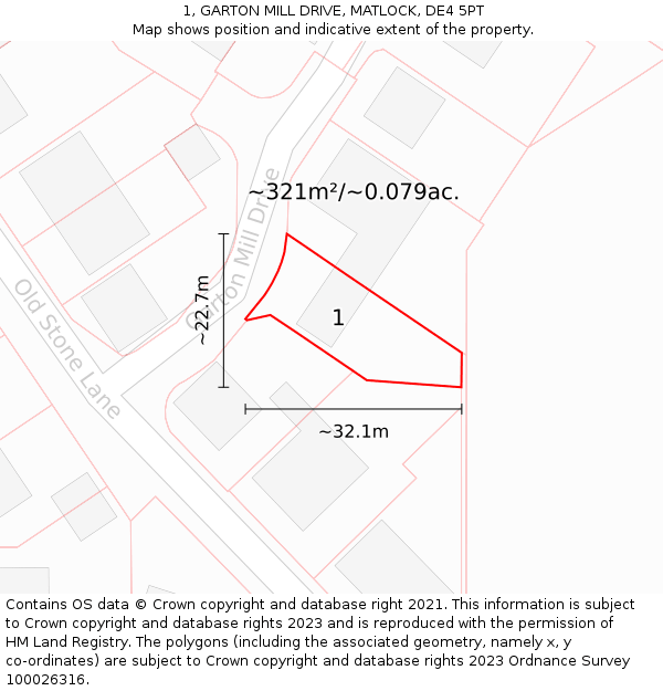1, GARTON MILL DRIVE, MATLOCK, DE4 5PT: Plot and title map