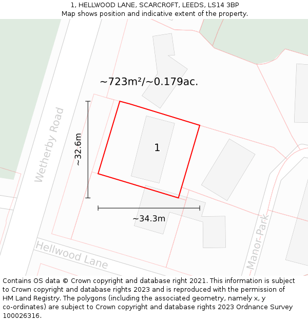 1, HELLWOOD LANE, SCARCROFT, LEEDS, LS14 3BP: Plot and title map