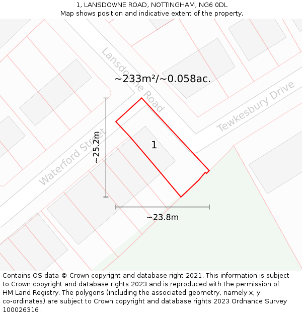 1, LANSDOWNE ROAD, NOTTINGHAM, NG6 0DL: Plot and title map