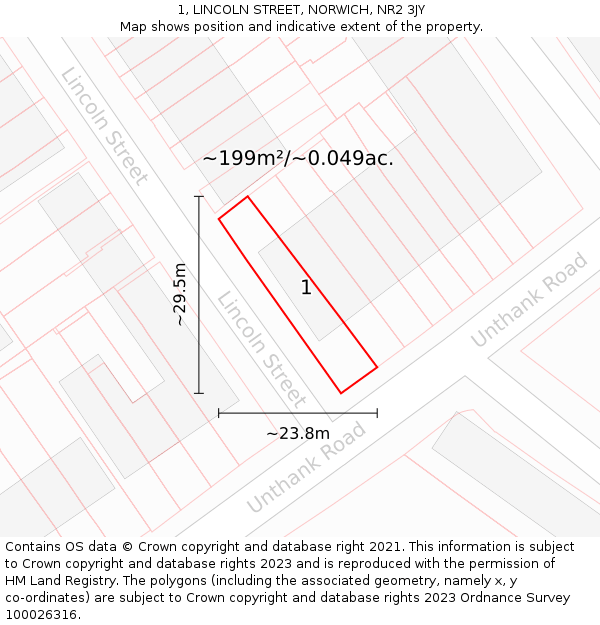 1, LINCOLN STREET, NORWICH, NR2 3JY: Plot and title map